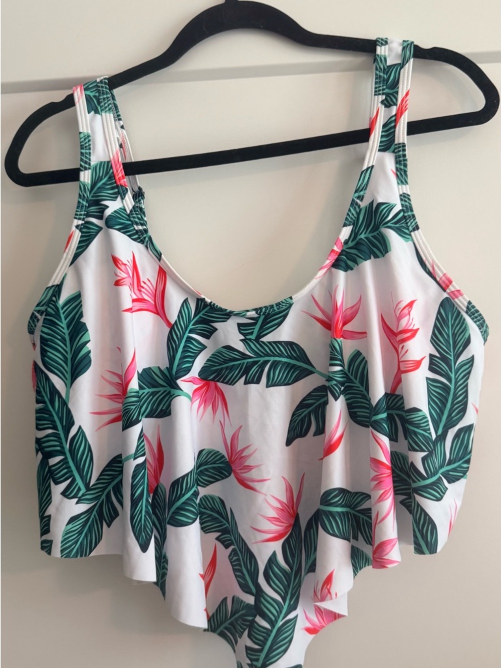 Tropical Print Swim Camisole - White with Green & Pink